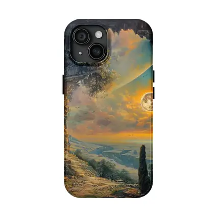 Fantasy Ruins Moon Golden Sky Landscape