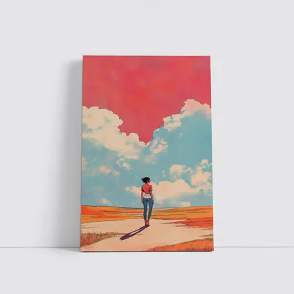 Anime Girl Standing Under Red Sky