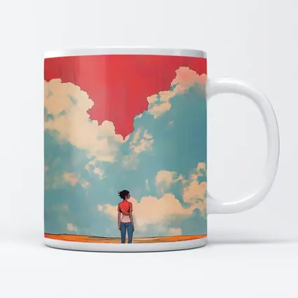Anime Girl Standing Under Red Sky
