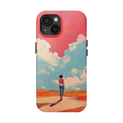 Anime Girl Standing Under Red Sky
