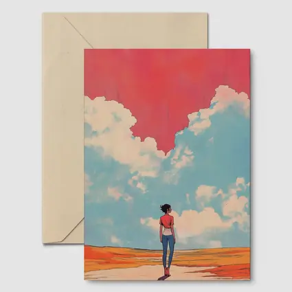 Anime Girl Standing Under Red Sky