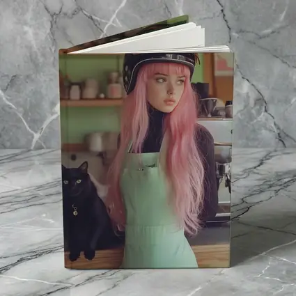 Pink Hair Girl Black Cat Coffee Shop