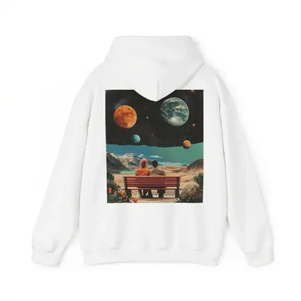 Retro Collage Couple Bench Space Planets
