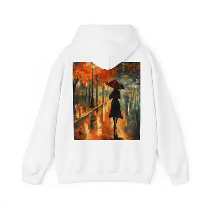 Woman With Umbrella Rainy Autumn Street Oil