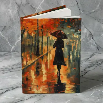 Woman With Umbrella Rainy Autumn Street Oil