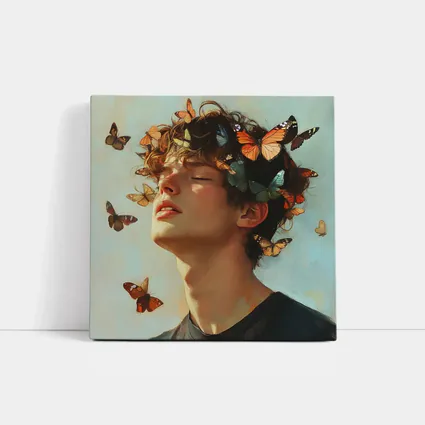 Young Man With Butterflies Oil Painting