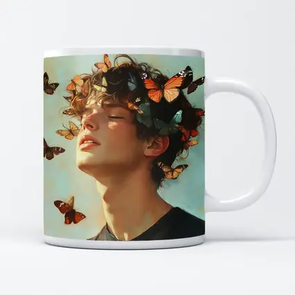 Young Man With Butterflies Oil Painting