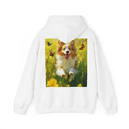 Happy Corgi Puppy Running Yellow Flower Field