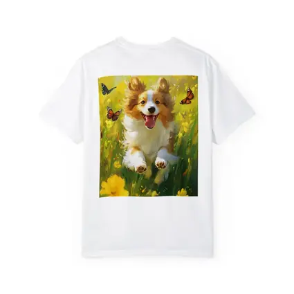 Happy Corgi Puppy Running Yellow Flower Field