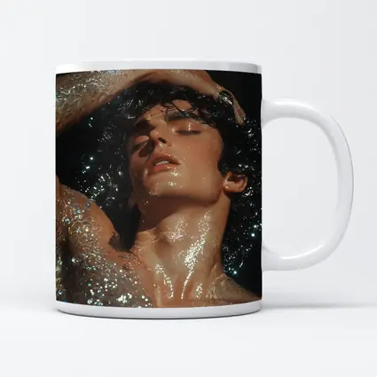 Young Man Wet Dark Water Glistening