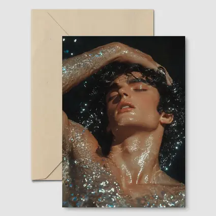 Young Man Wet Dark Water Glistening