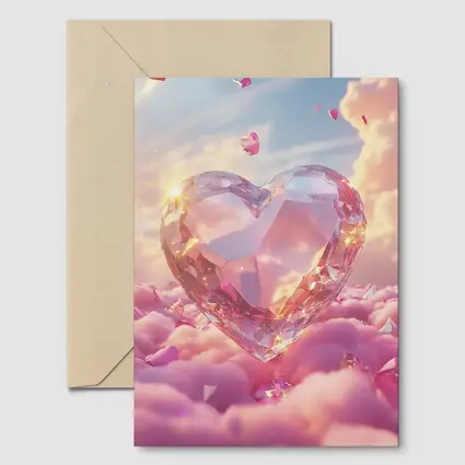 Crystal Diamond Heart Pink Dreamy Clouds Sky