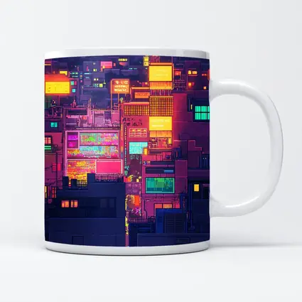 Pixel Art Neon City Night Skyline