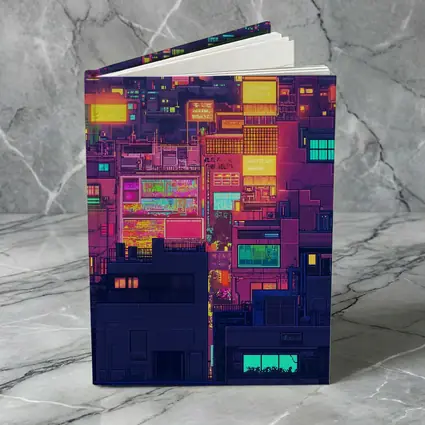 Pixel Art Neon City Night Skyline