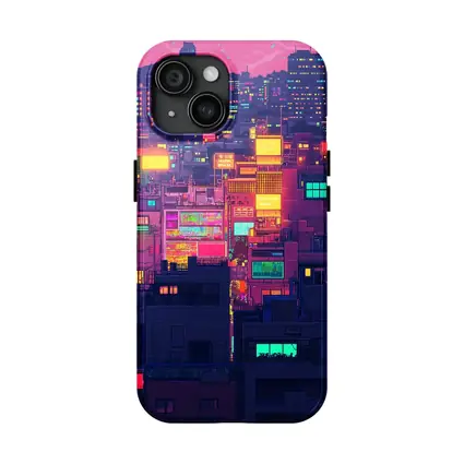 Pixel Art Neon City Night Skyline