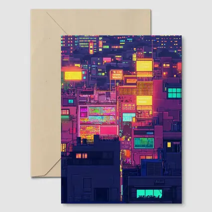Pixel Art Neon City Night Skyline