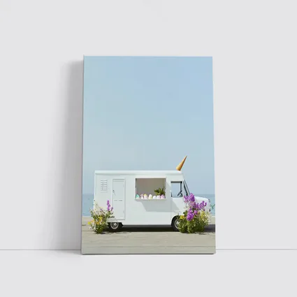 White Ice Cream Truck Beside Ocean Shore