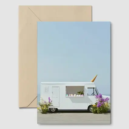 White Ice Cream Truck Beside Ocean Shore