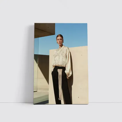 Cream Marble Blouse Black Trousers Minimal Architecture