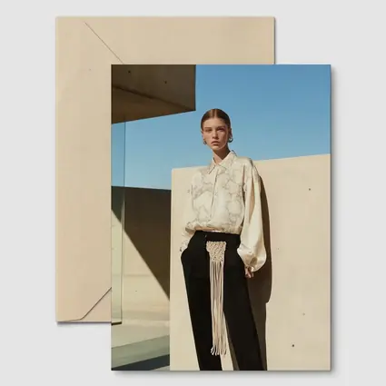 Cream Marble Blouse Black Trousers Minimal Architecture