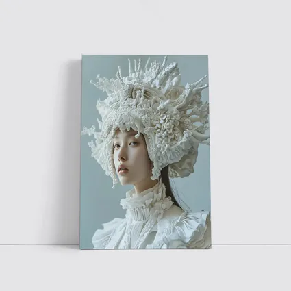 White Coral Headdress Woman Fashion Portrait
