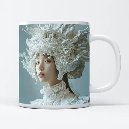 White Coral Headdress Woman Fashion Portrait