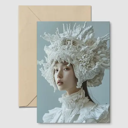 White Coral Headdress Woman Fashion Portrait