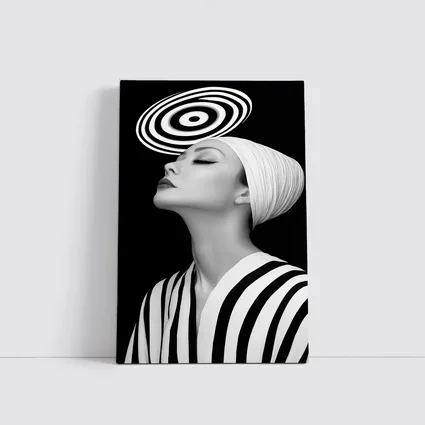 Black White Striped Woman Surreal Abstract Portrait