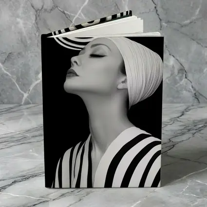 Black White Striped Woman Surreal Abstract Portrait