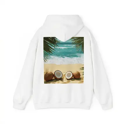 Coconuts On Tropical Beach With Palm Leaves
