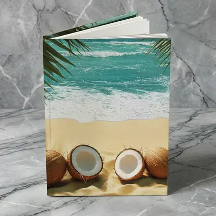 Coconuts On Tropical Beach With Palm Leaves