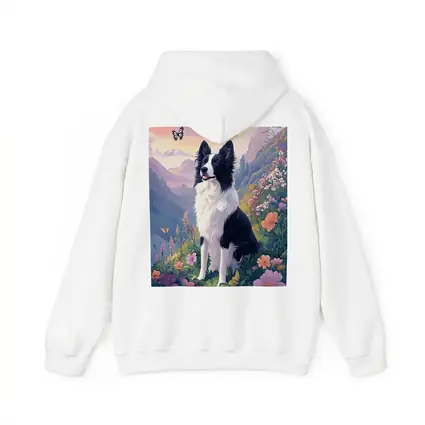 Border Collie Dog Floral Mountain Landscape Art