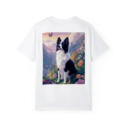 Border Collie Dog Floral Mountain Landscape Art