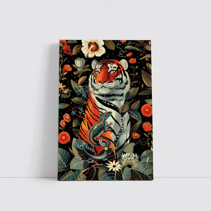 Tiger And Lizard Floral Dark Botanical Art