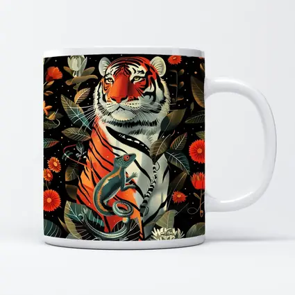 Tiger And Lizard Floral Dark Botanical Art