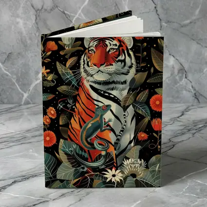Tiger And Lizard Floral Dark Botanical Art