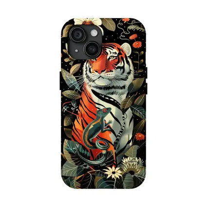 Tiger And Lizard Floral Dark Botanical Art