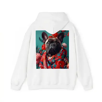 French Bulldog Floral Portrait Teal Background