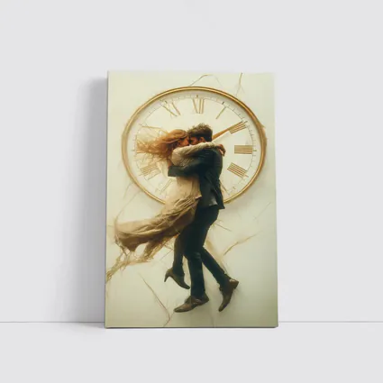 Couple Embracing In Front Of Clock