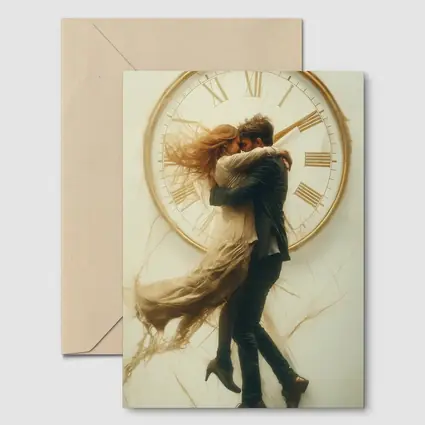 Couple Embracing In Front Of Clock