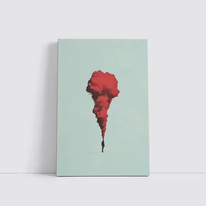 Man Red Smoke Cloud Surreal Minimal Art