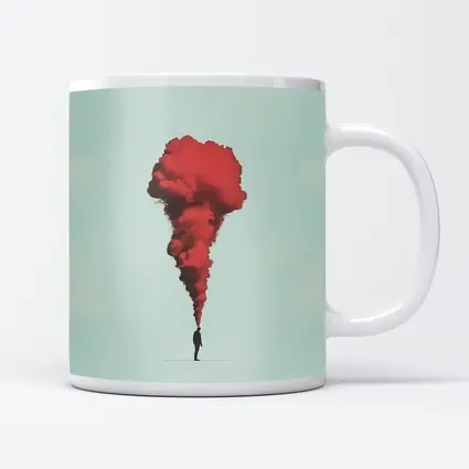 Man Red Smoke Cloud Surreal Minimal Art