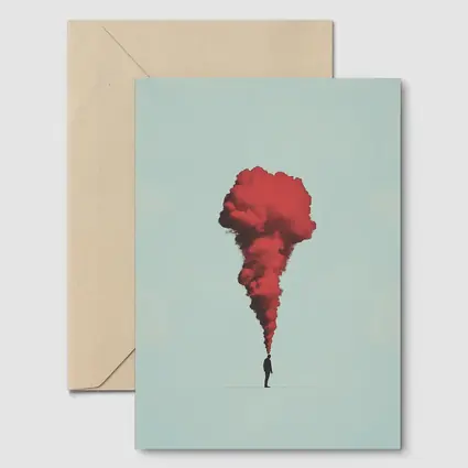 Man Red Smoke Cloud Surreal Minimal Art