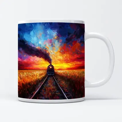 Steam Train Oil Painting Sunset Fields