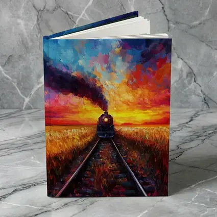 Steam Train Oil Painting Sunset Fields
