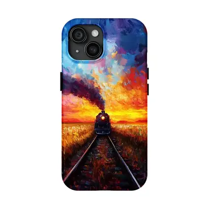 Steam Train Oil Painting Sunset Fields
