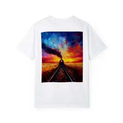 Steam Train Oil Painting Sunset Fields
