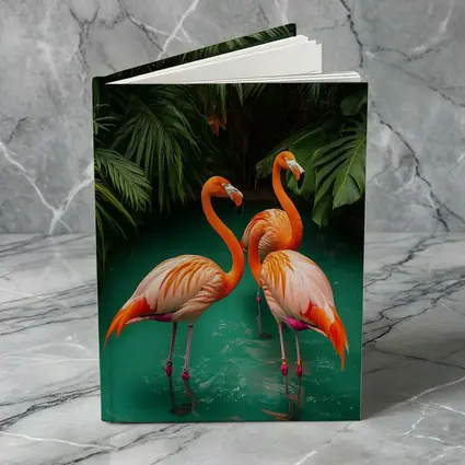 Two Flamingos Standing Tropical Green Water