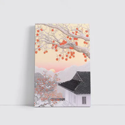 Japanese Winter Snow Scene Persimmon Tree
