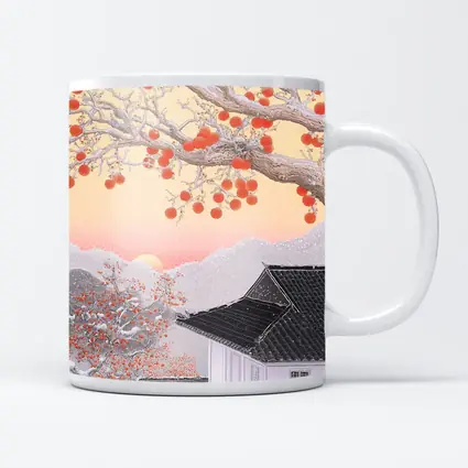 Japanese Winter Snow Scene Persimmon Tree